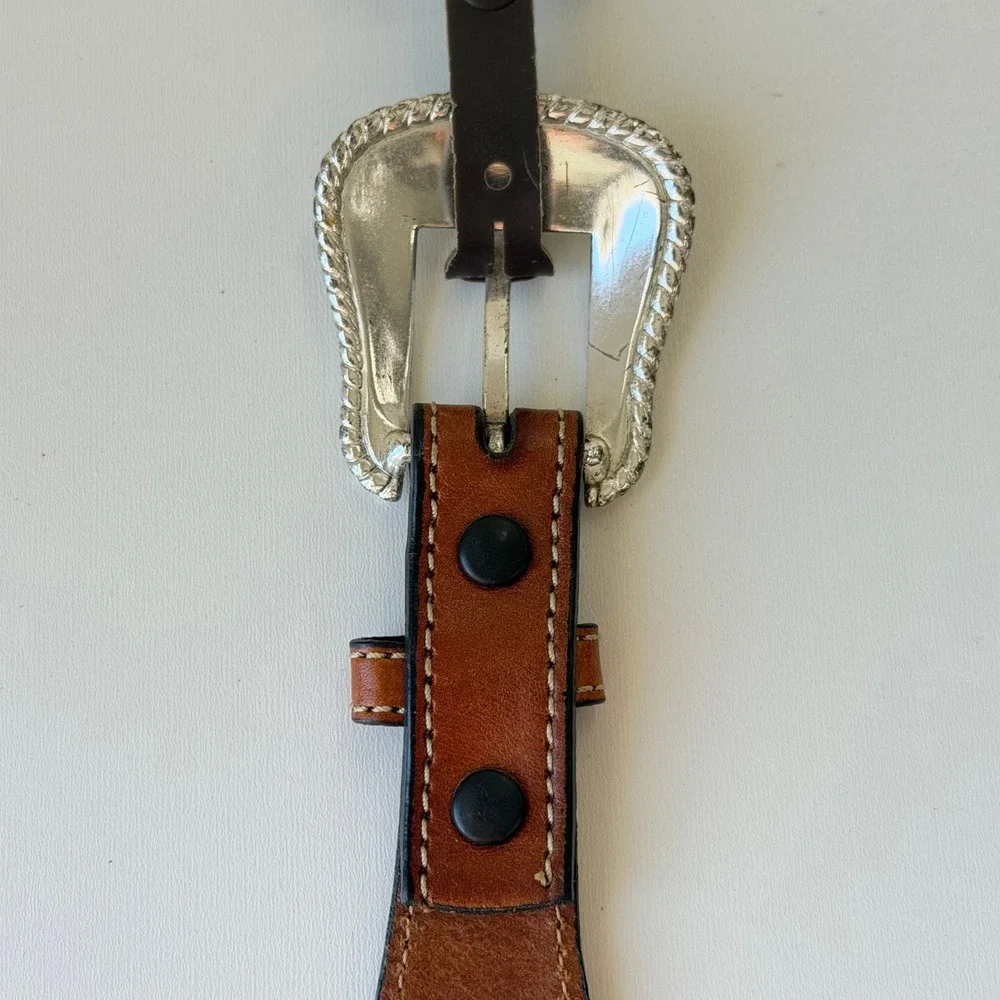 Vintage Nocona Western Belt Womens 30 Brown Tooled Leather Silver Concho Studded
